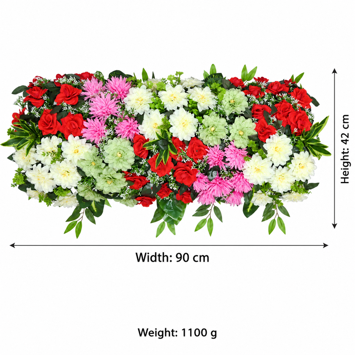 Artificial Red, Pink & Ivory Floral Channel Panel with Green Foliage for Wedding & Event Décor – 90 × 42 cmArtificial Red, Pink & Ivory Floral Channel Panel with Green Foliage for Wedding & Event Décor – 90 × 42 cm