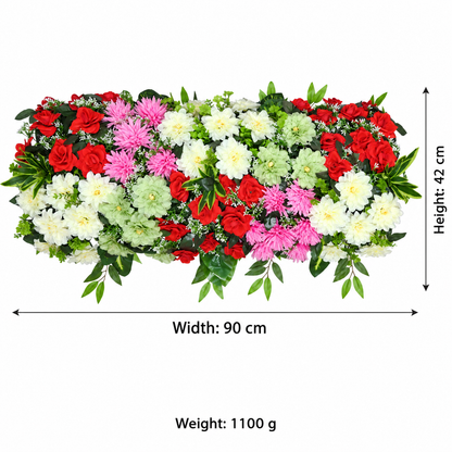 Artificial Red, Pink & Ivory Floral Channel Panel with Green Foliage for Wedding & Event Décor – 90 × 42 cmArtificial Red, Pink & Ivory Floral Channel Panel with Green Foliage for Wedding & Event Décor – 90 × 42 cm