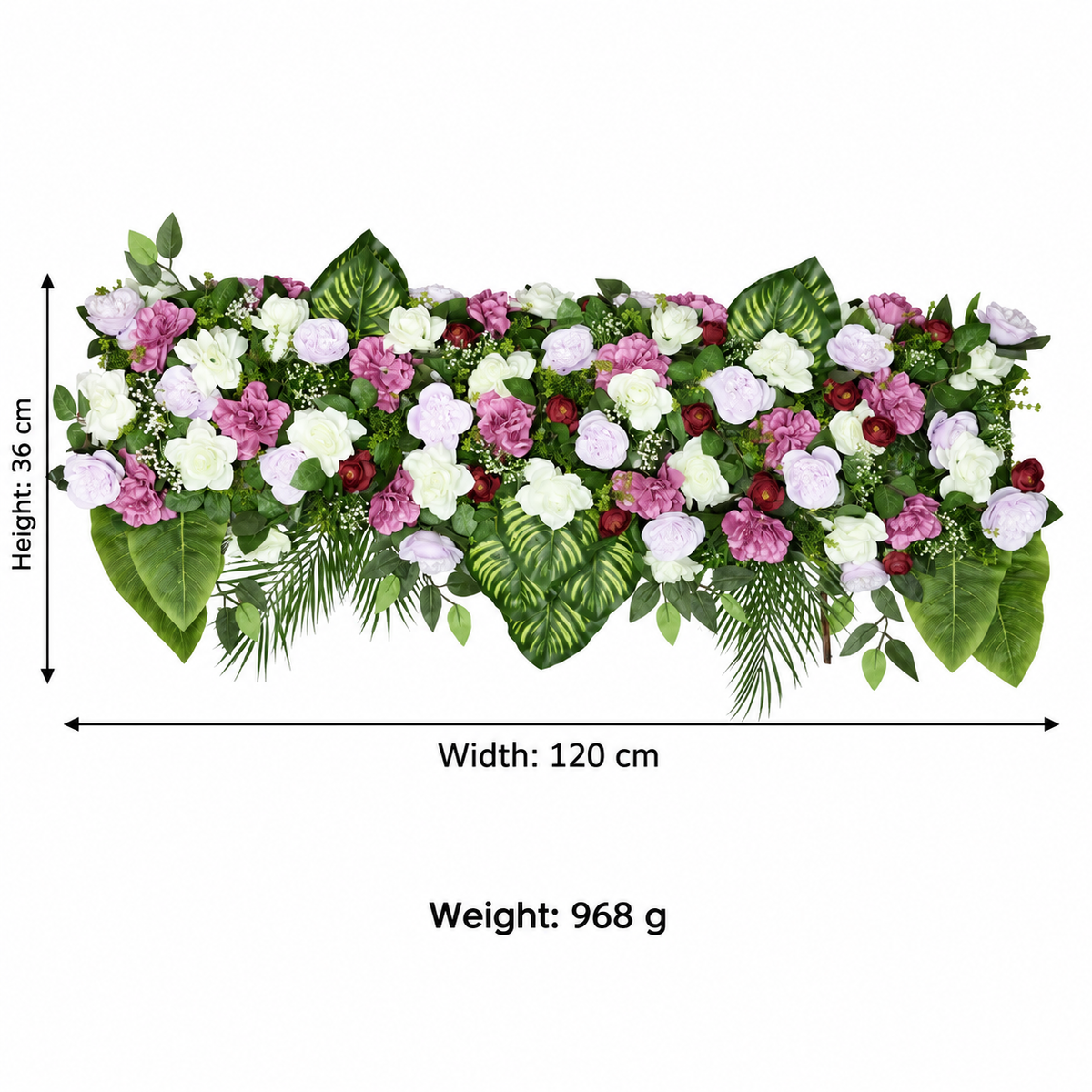 Artificial Lavender, Purple & Ivory Floral Channel Panel with Green Foliage for Wedding & Event Décor – 120 × 36 cm