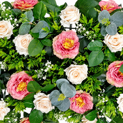 Artificial Pink & Ivory Floral Channel Panel with Green Foliage for Wedding & Event Décor – 120 × 40 cm