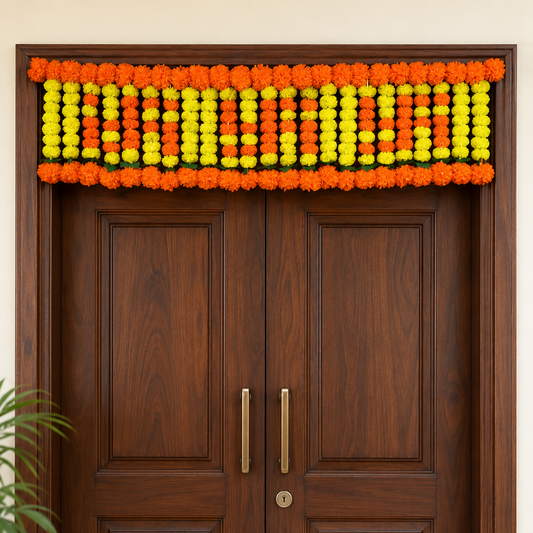 Artificial Orange & Yellow Marigold Door Toran for Wedding & Festive Decoration – 105 cm | Pack of 1