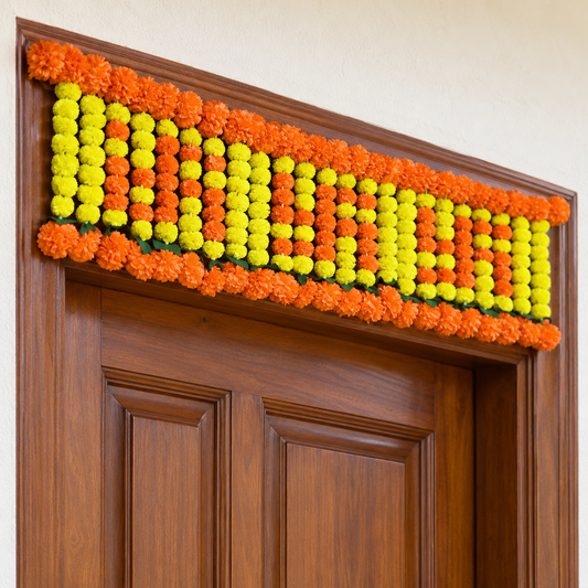 Artificial Orange & Yellow Marigold Door Toran for Wedding & Festive Decoration – 105 cm | Pack of 1