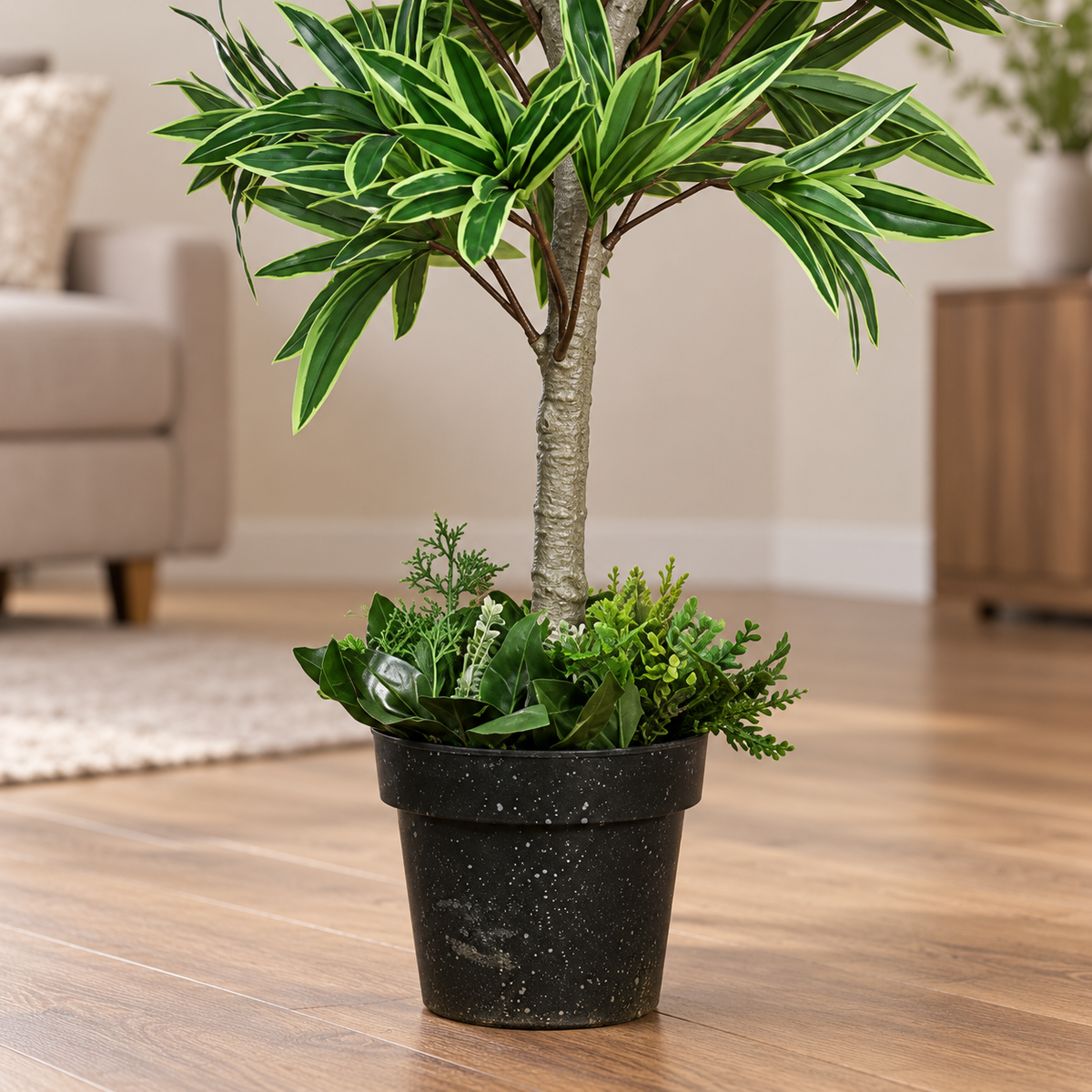 Artificial Variegated Song of India Potted Tree