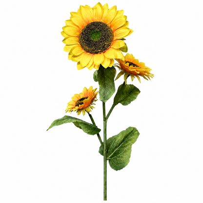 Artificial Yellow Sunflower Stick with 3 Blooms & Green Leaves – 118 cm | Home, Office & Event Decoration
