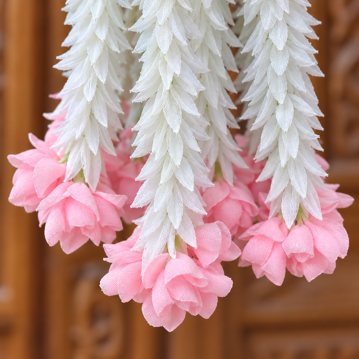 Artificial Light Pink & White Floral Hanging Jhumar for Wedding & Festive Decoration – 65 cm | Pack of 10
