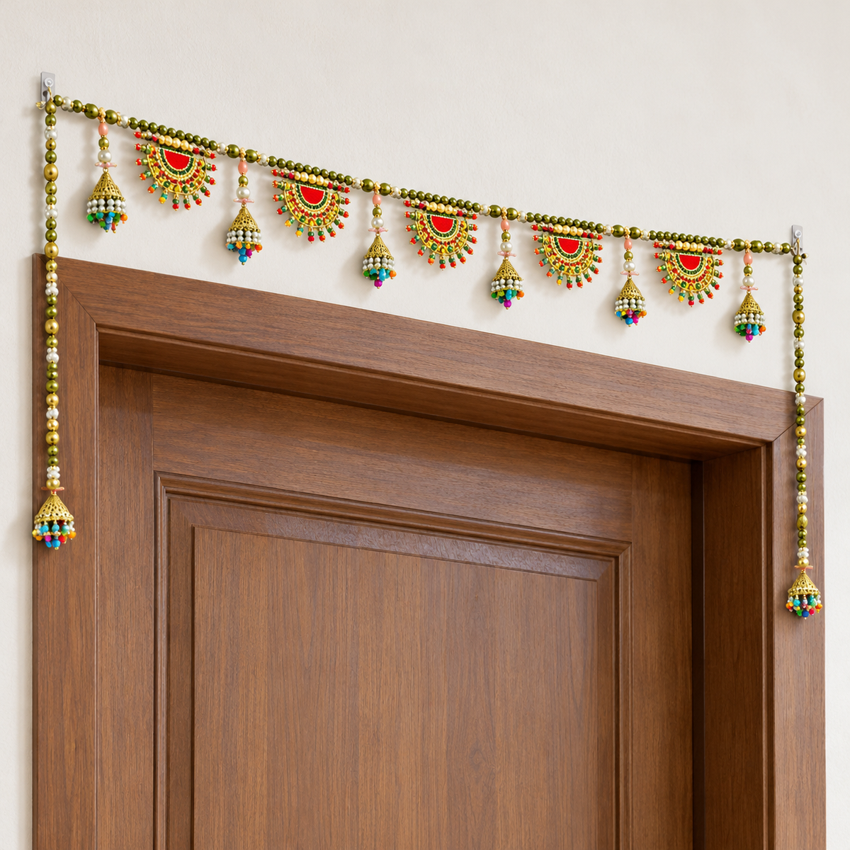 Traditional Multicolour Beaded Door Toran with Golden Bells for Wedding & Festive Decoration – 102 cm | Pack of 1