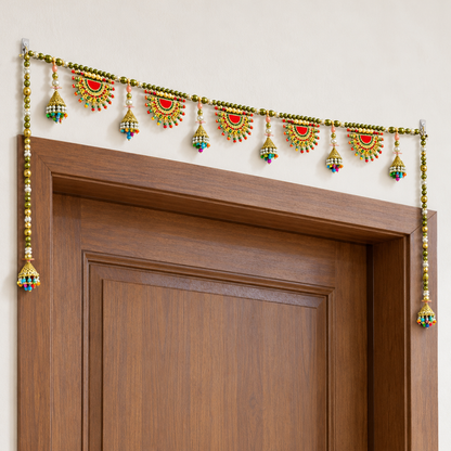 Traditional Multicolour Beaded Door Toran with Golden Bells for Wedding & Festive Decoration – 102 cm | Pack of 1