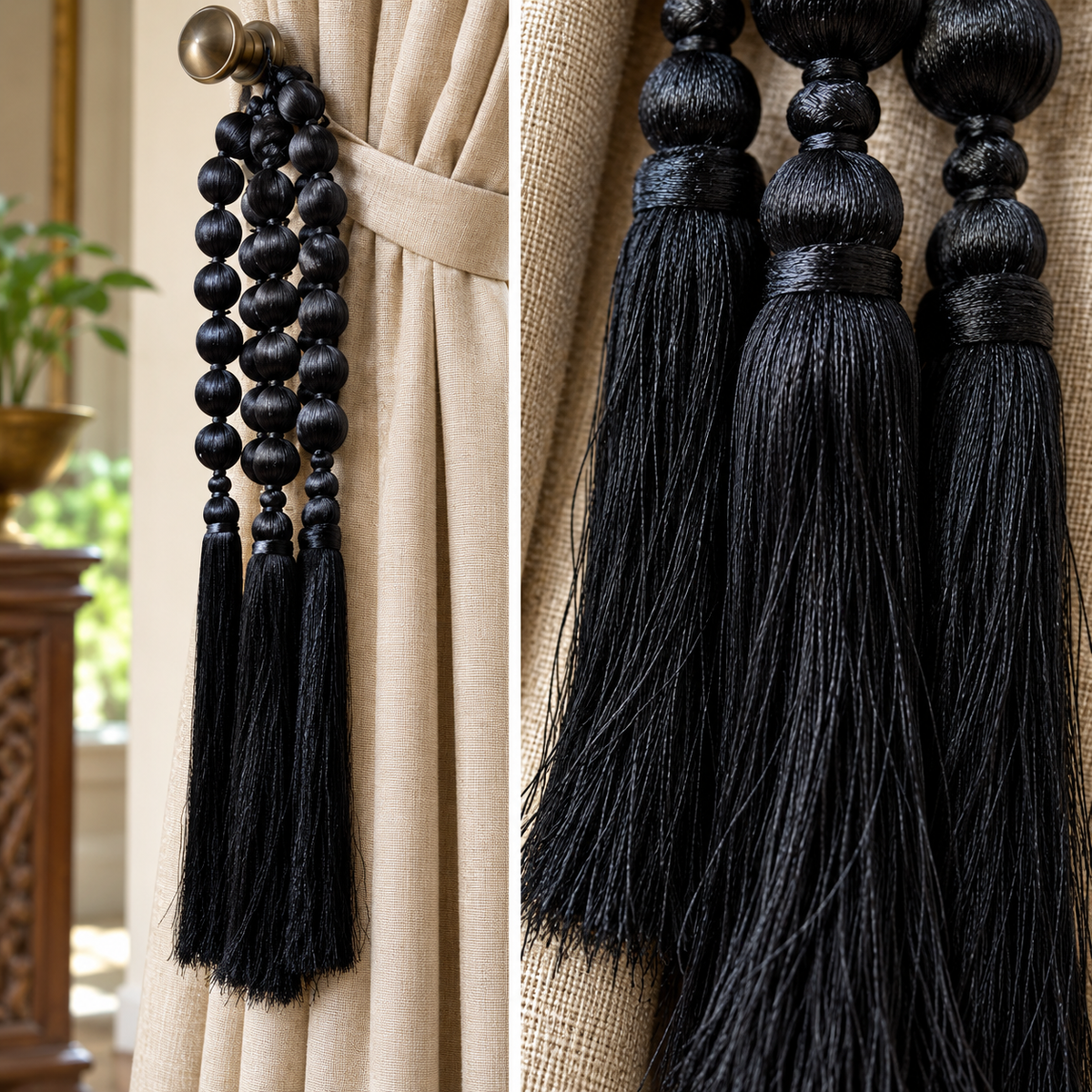 Black Decorative Ball & Tassel Hanging Jhumar for Wedding & Festive Decoration – 38 cm | Pack of 5