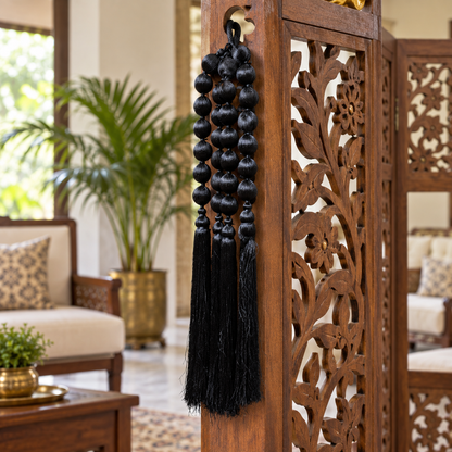 Black Decorative Ball & Tassel Hanging Jhumar for Wedding & Festive Decoration – 38 cm | Pack of 5