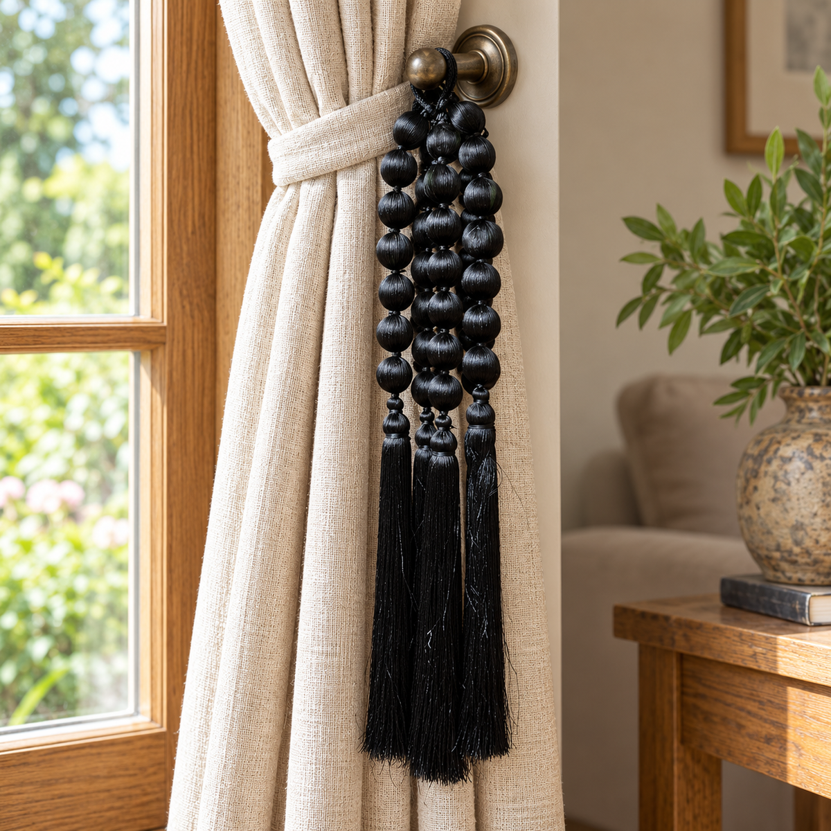 Black Decorative Ball & Tassel Hanging Jhumar for Wedding & Festive Decoration – 38 cm | Pack of 5