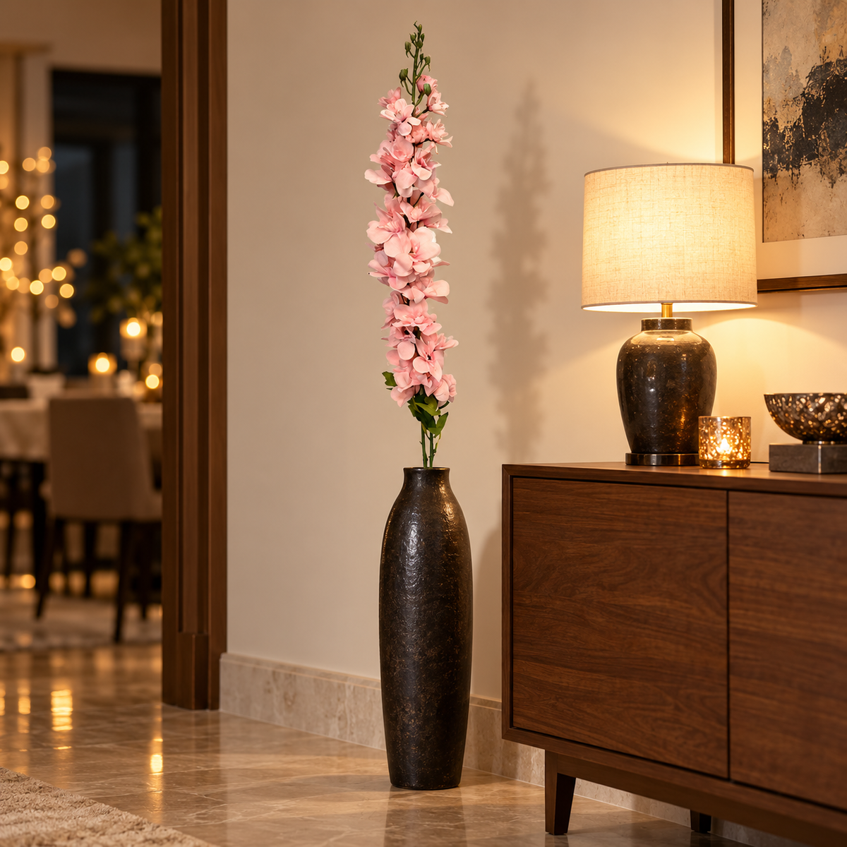 Artificial Blush Pink Delphinium Flower Stick – 120 cm Tall Floral Stem for Vases, Home & Wedding Décor