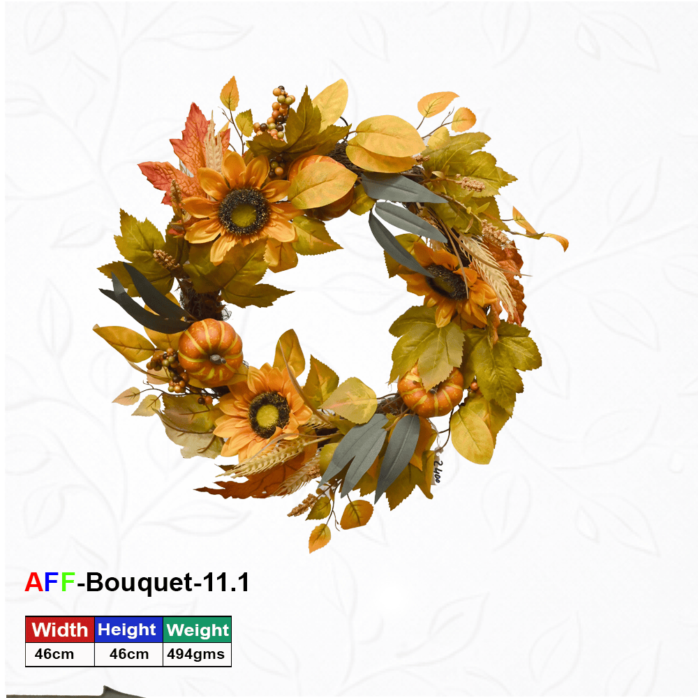 Artificial Flower Autumn Harvest Wreath Golden Sunflower & Mini Pumpkin Bouquet