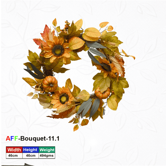 Artificial Flower Autumn Harvest Wreath Golden Sunflower & Mini Pumpkin Bouquet