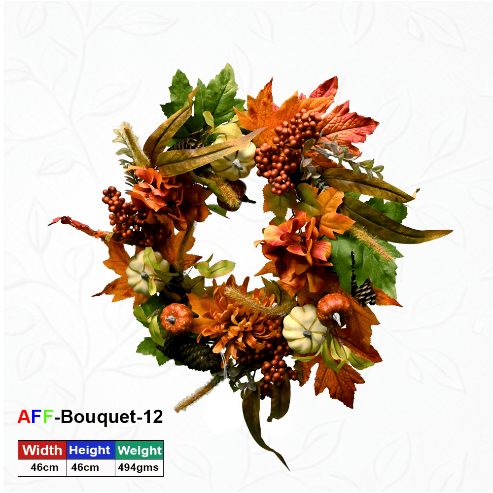 Artificial Flower Enchanted Woodland Harvest Wreath Pinecone, Berry & Mixed Gourd