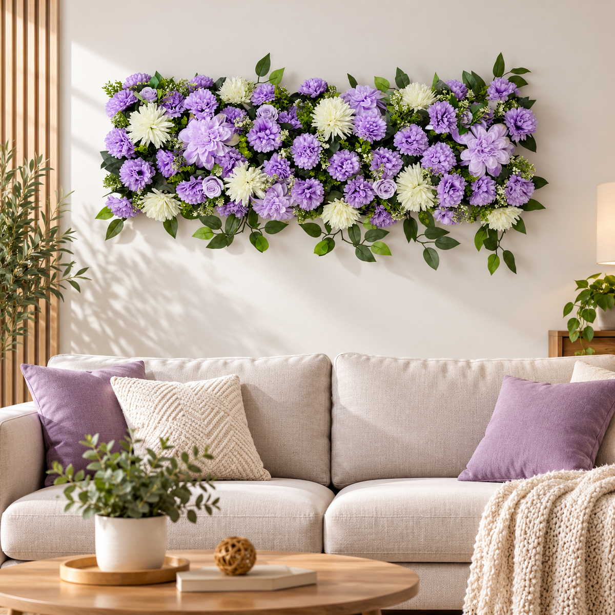 Artificial Lavender & Ivory Floral Channel Panel with Green Foliage for Wedding & Event Décor – 90 × 36 cm