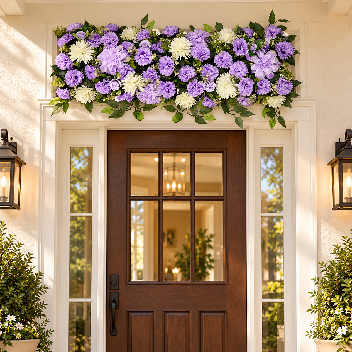 Artificial Lavender & Ivory Floral Channel Panel with Green Foliage for Wedding & Event Décor – 90 × 36 cm