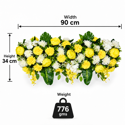 Artificial Yellow & Ivory Floral Channel Panel with Green Foliage for Wedding & Event Décor – 90 × 34 cm