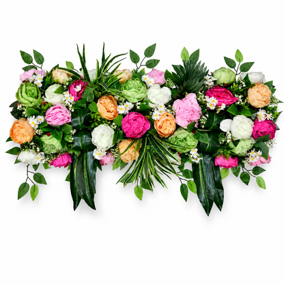 Artificial Multicolour Floral Channel Panel with Green Foliage for Wedding & Event Décor – 90 × 40 cm