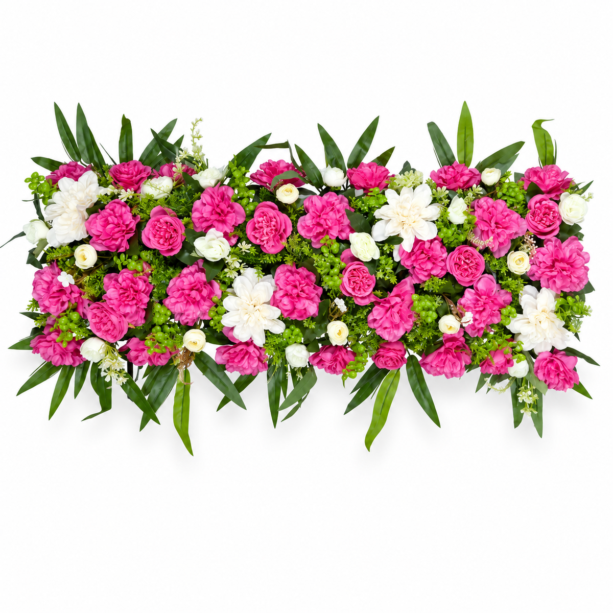 Artificial Pink & Ivory Floral Channel Panel with Roses & Green Foliage for Wedding & Event Décor – 90 × 36 cm