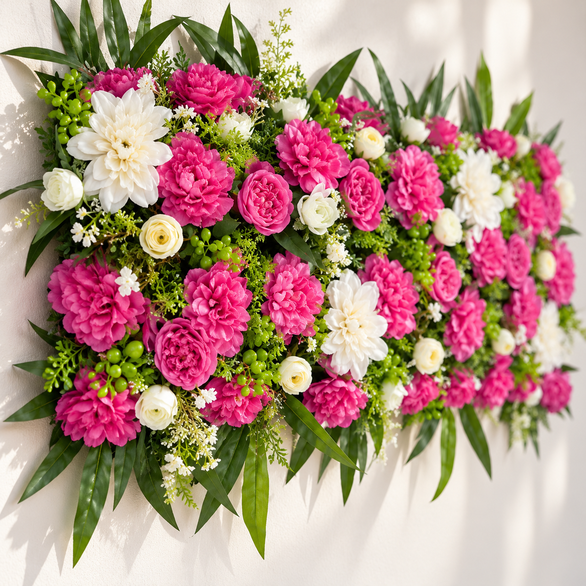 Artificial Pink & Ivory Floral Channel Panel with Roses & Green Foliage for Wedding & Event Décor – 90 × 36 cm