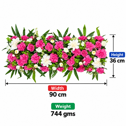 Artificial Pink & Ivory Floral Channel Panel with Roses & Green Foliage for Wedding & Event Décor – 90 × 36 cm