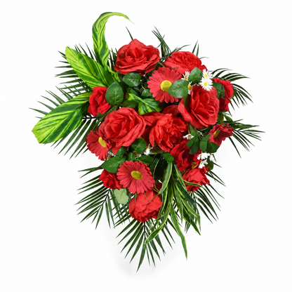 Artificial Red Rose & Gerbera Floral Bouquet with Green Foliage for Wedding & Event Décor – 35 × 45 cm