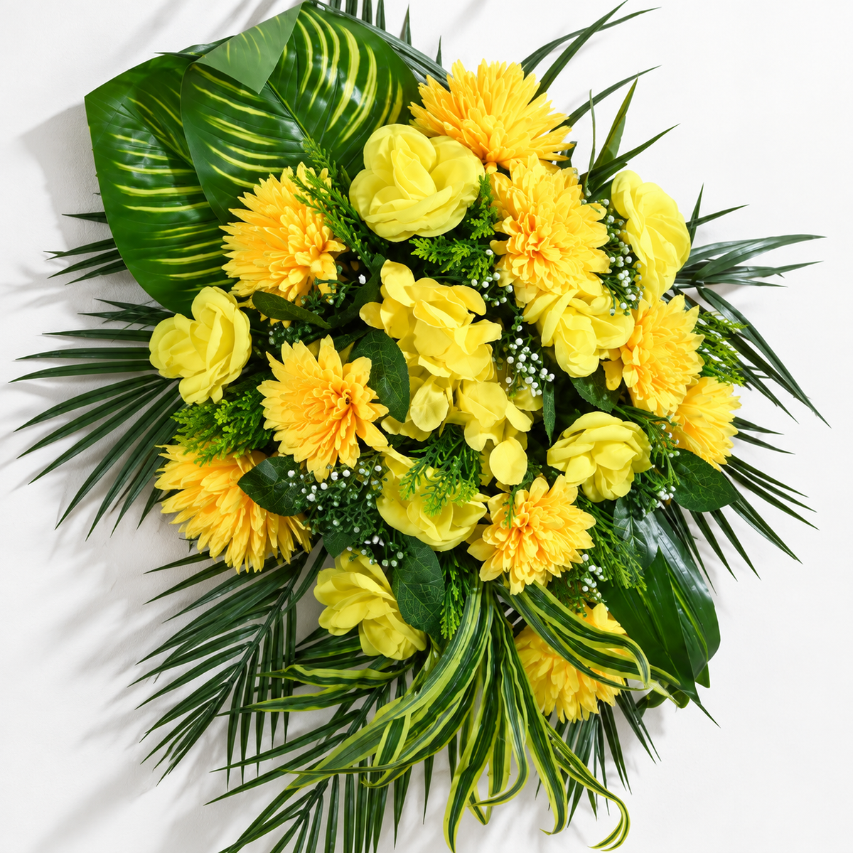 Artificial Yellow Floral Bouquet with Roses & Green Foliage for Wedding & Event Décor – 37 × 50 cm