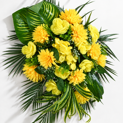 Artificial Yellow Floral Bouquet with Roses & Green Foliage for Wedding & Event Décor – 37 × 50 cm