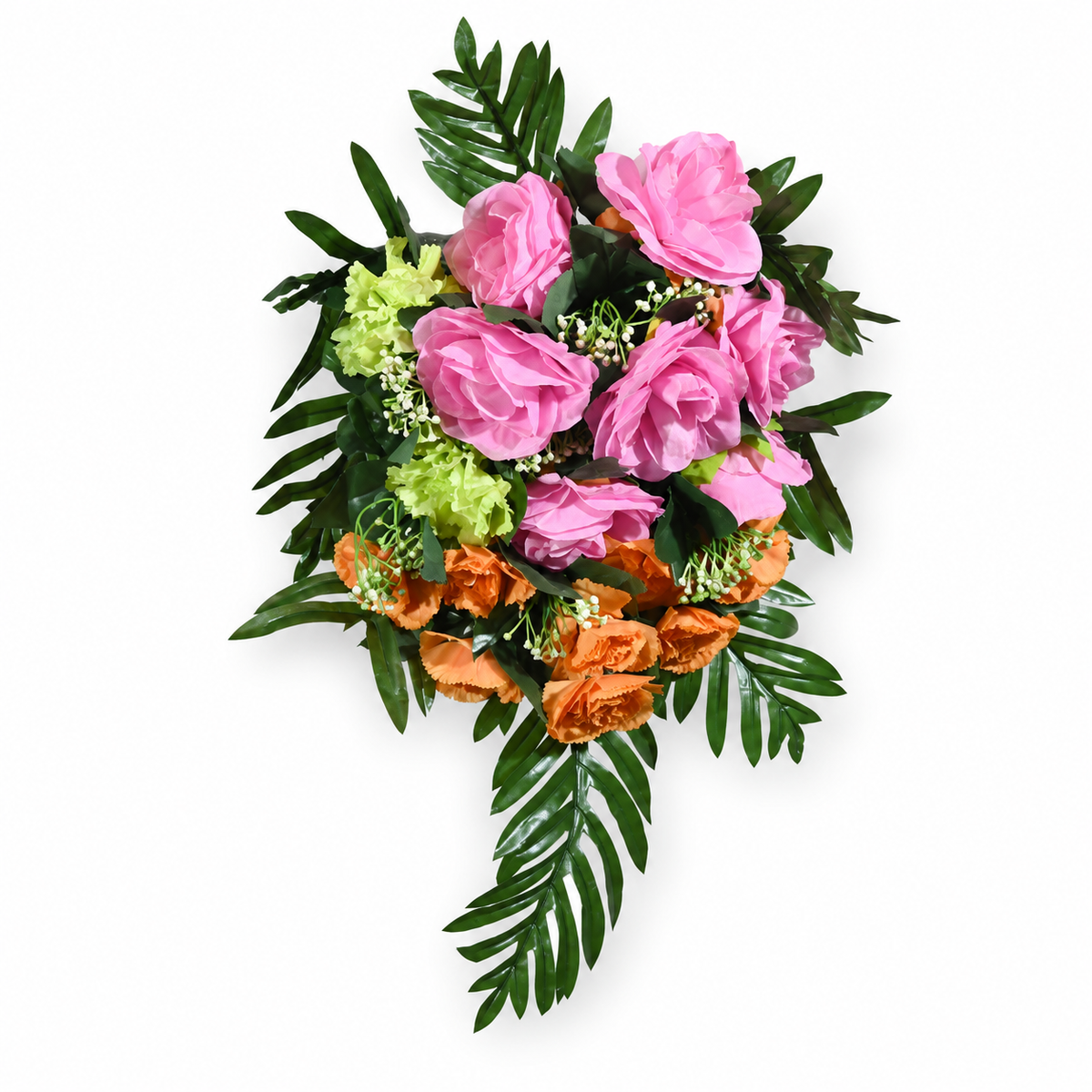 Artificial Pink & Orange Rose Floral Bouquet with Green Foliage for Wedding & Event Décor – 33 × 50 cm