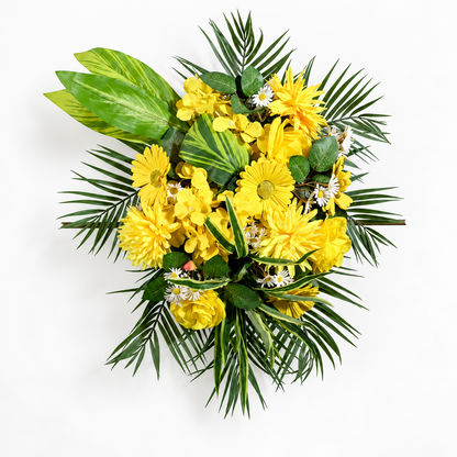 Artificial Yellow Gerbera & Mixed Floral Bouquet with Green Foliage for Wedding & Event Décor – 45 × 50 cm