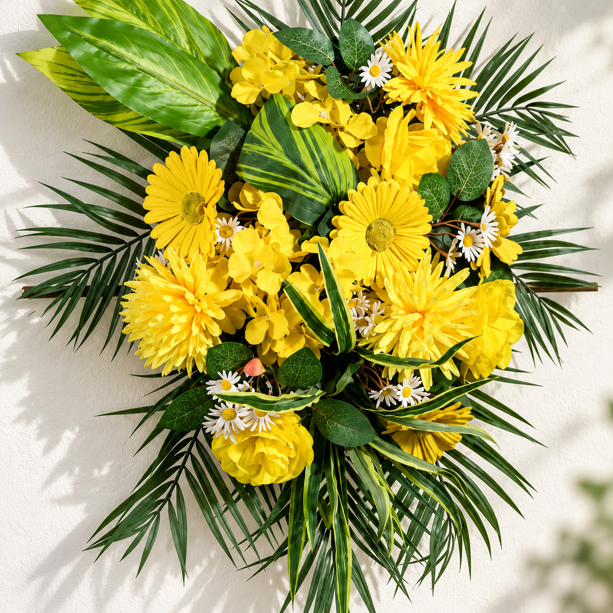 Artificial Yellow Gerbera & Mixed Floral Bouquet with Green Foliage for Wedding & Event Décor – 45 × 50 cm