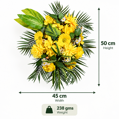 Artificial Yellow Gerbera & Mixed Floral Bouquet with Green Foliage for Wedding & Event Décor – 45 × 50 cm