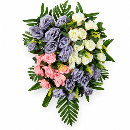 Artificial Lavender, Pink & Ivory Rose Floral Bouquet with Green Foliage for Wedding & Event Décor – 40 × 55 cm