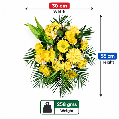 Artificial Yellow Gerbera & Mixed Floral Bouquet with Green Foliage for Wedding & Event Décor – 30 × 55 cm