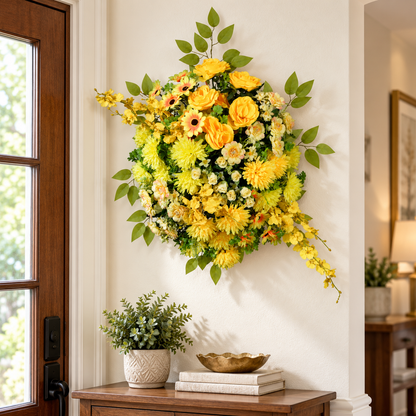 Artificial Yellow Floral Bouquet with Roses & Decorative Foliage for Wedding & Event Décor – 54 × 80 cm