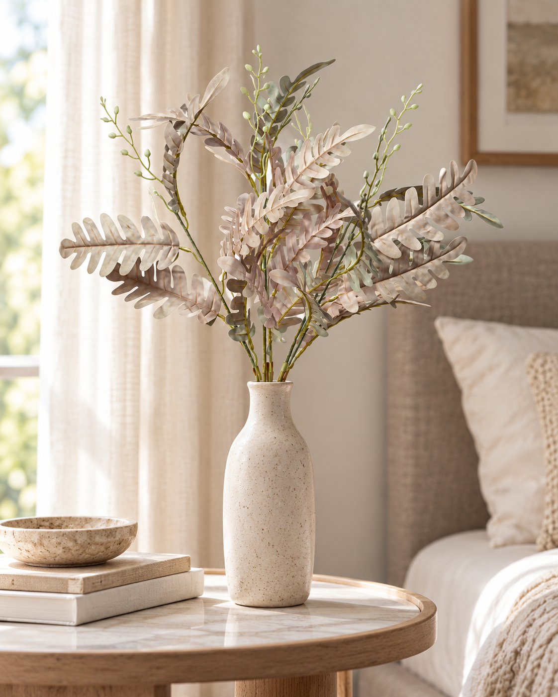 Artificial Ivory & Grey Decorative Leaf Bunch for Home, Wedding & Event Décor – 11 × 55 cm