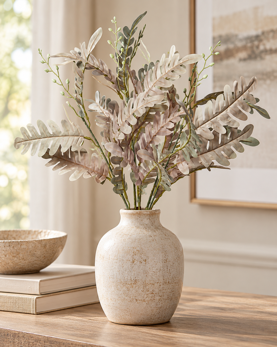 Artificial Ivory & Grey Decorative Leaf Bunch for Home, Wedding & Event Décor – 11 × 55 cm