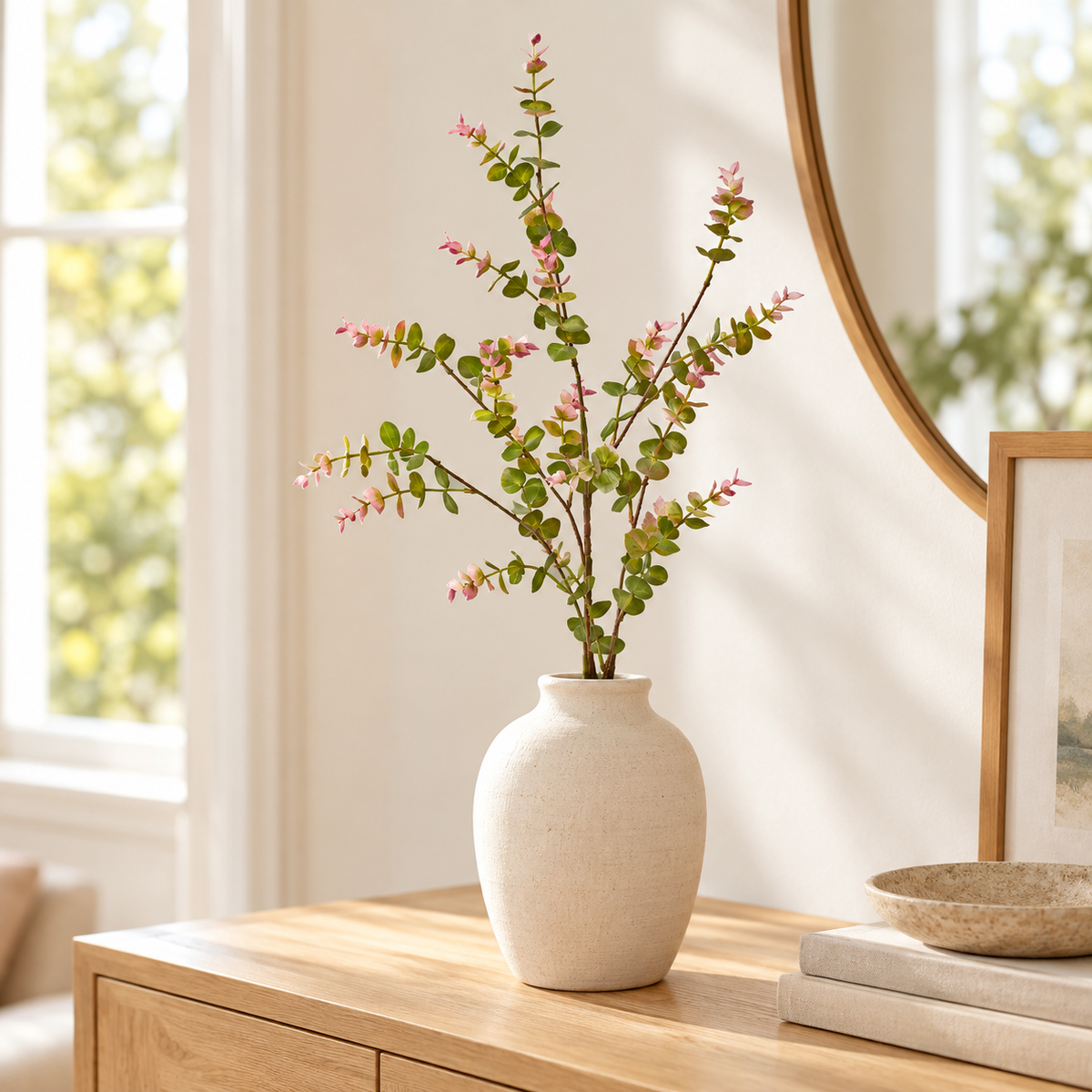 Artificial Green & Pink Eucalyptus Leaf Stick for Home, Wedding & Event Décor – 10 × 103 cm