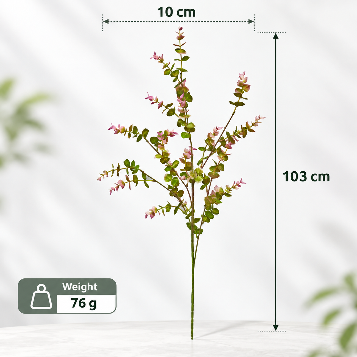 Artificial Green & Pink Eucalyptus Leaf Stick for Home, Wedding & Event Décor – 10 × 103 cm