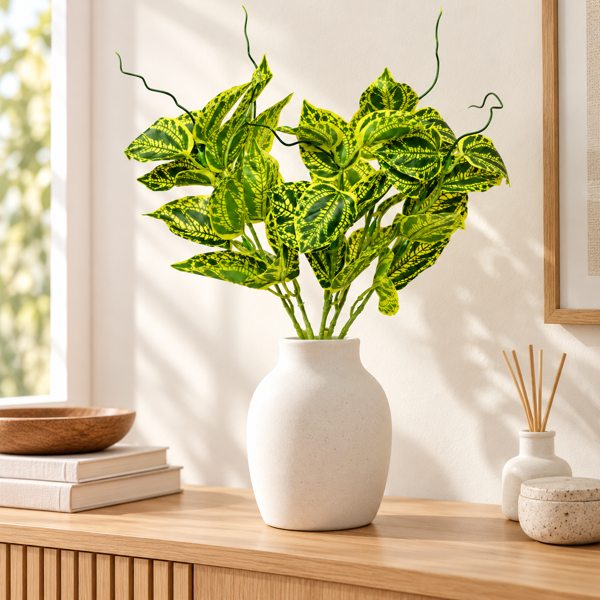 Artificial Green & Yellow Variegated Leaf Bunch for Home, Wedding & Event Décor – 16 × 48 cm