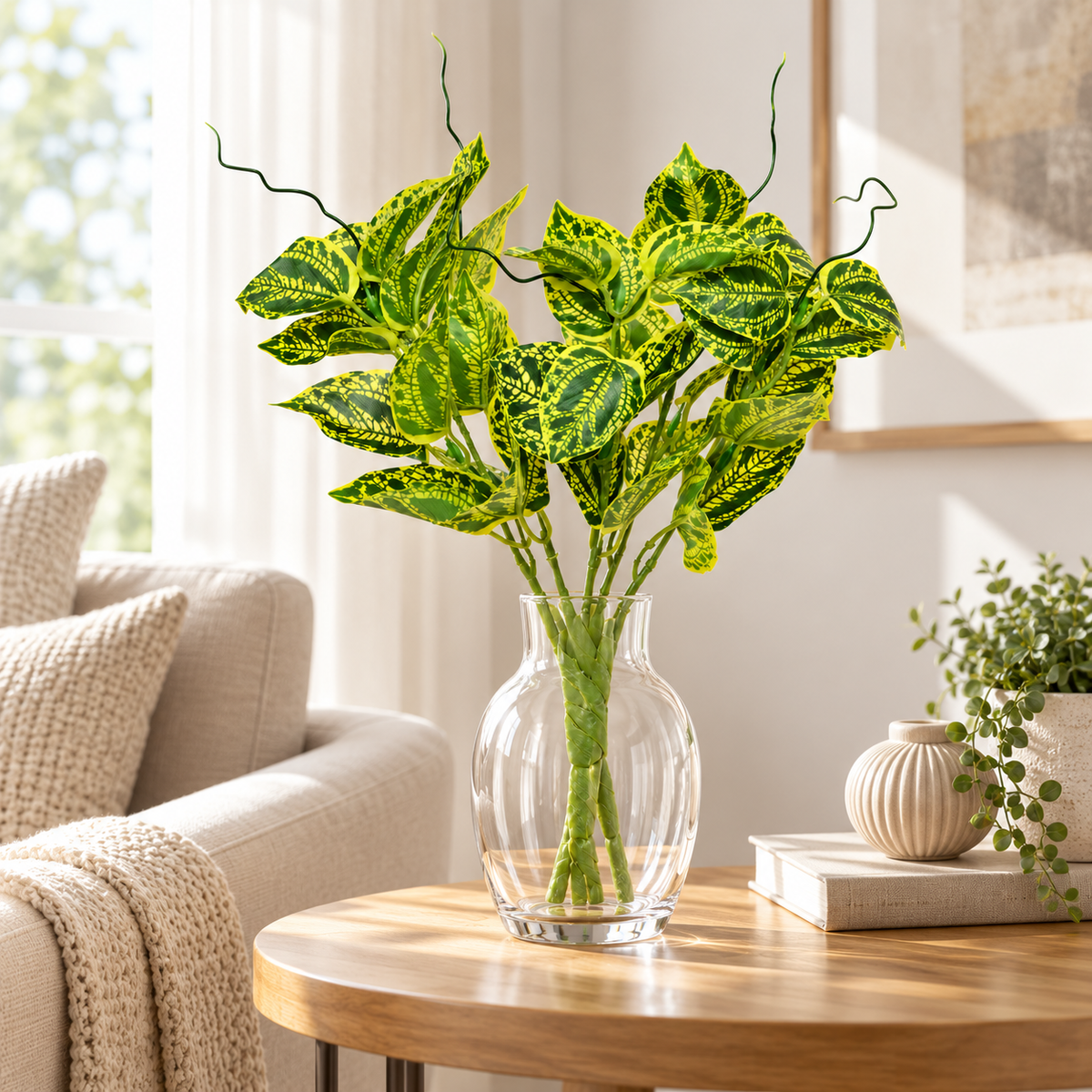 Artificial Green & Yellow Variegated Leaf Bunch for Home, Wedding & Event Décor – 16 × 48 cm