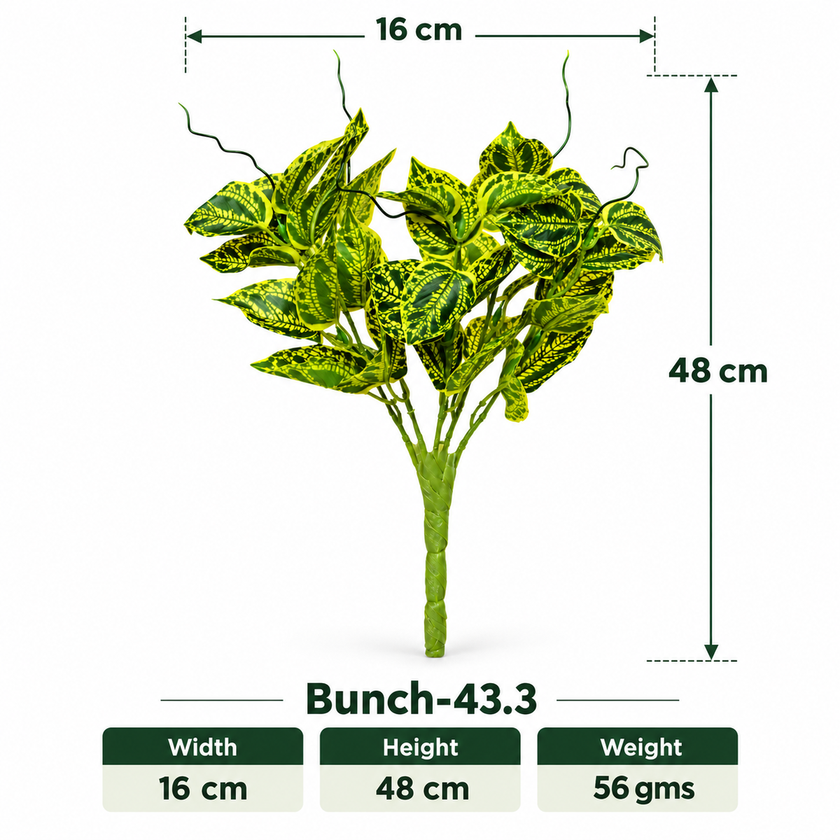 Artificial Green & Yellow Variegated Leaf Bunch for Home, Wedding & Event Décor – 16 × 48 cm
