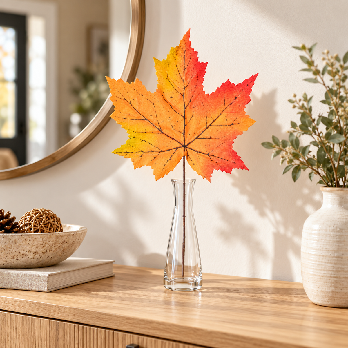 Artificial Orange & Yellow Autumn Maple Leaf Stick for Home & Festive Décor – 20 × 29 cm