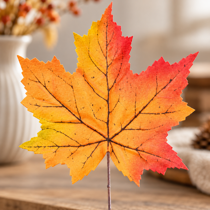 Artificial Orange & Yellow Autumn Maple Leaf Stick for Home & Festive Décor – 20 × 29 cm