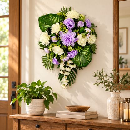 Artificial Lavender & Ivory Floral Bouquet with Roses & Green Foliage for Wedding & Event Décor – 40 × 50 cm