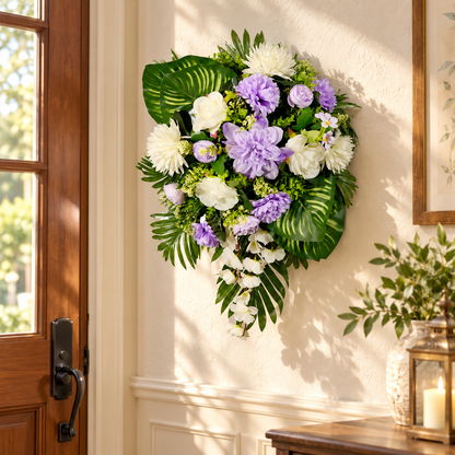 Artificial Lavender & Ivory Floral Bouquet with Roses & Green Foliage for Wedding & Event Décor – 40 × 50 cm
