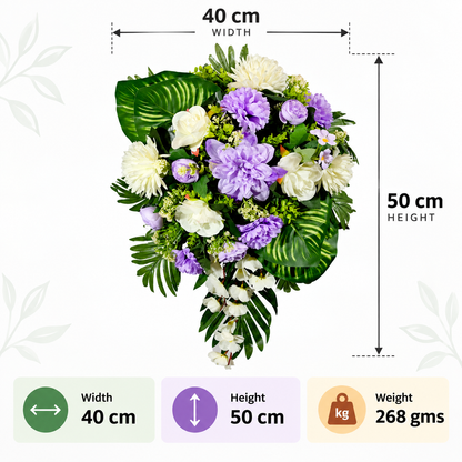 Artificial Lavender & Ivory Floral Bouquet with Roses & Green Foliage for Wedding & Event Décor – 40 × 50 cm