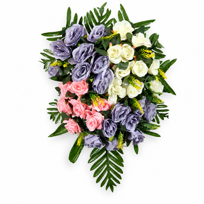 Artificial Lavender, Pink & Ivory Rose Floral Bouquet with Green Foliage for Wedding & Event Décor – 40 × 55 cm