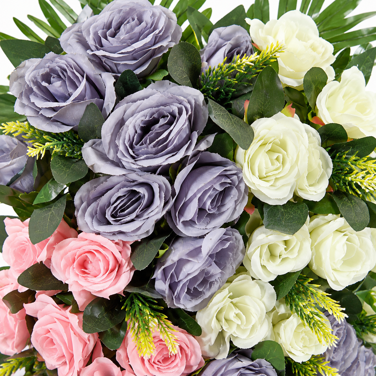 Artificial Lavender, Pink & Ivory Rose Floral Bouquet with Green Foliage for Wedding & Event Décor – 40 × 55 cm