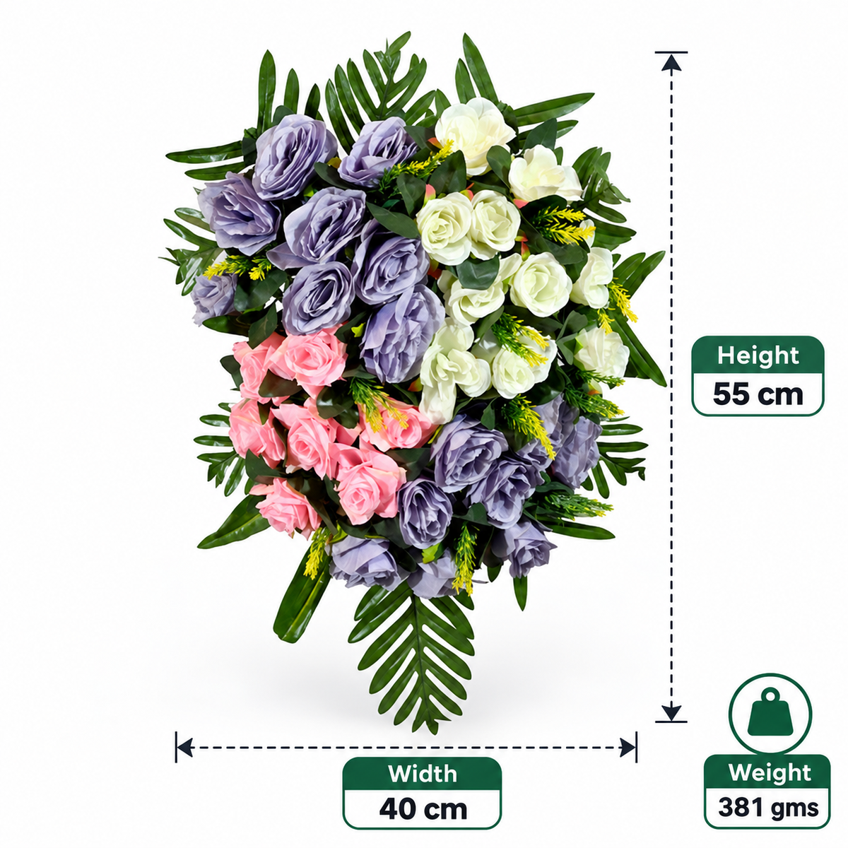 Artificial Lavender, Pink & Ivory Rose Floral Bouquet with Green Foliage for Wedding & Event Décor – 40 × 55 cm
